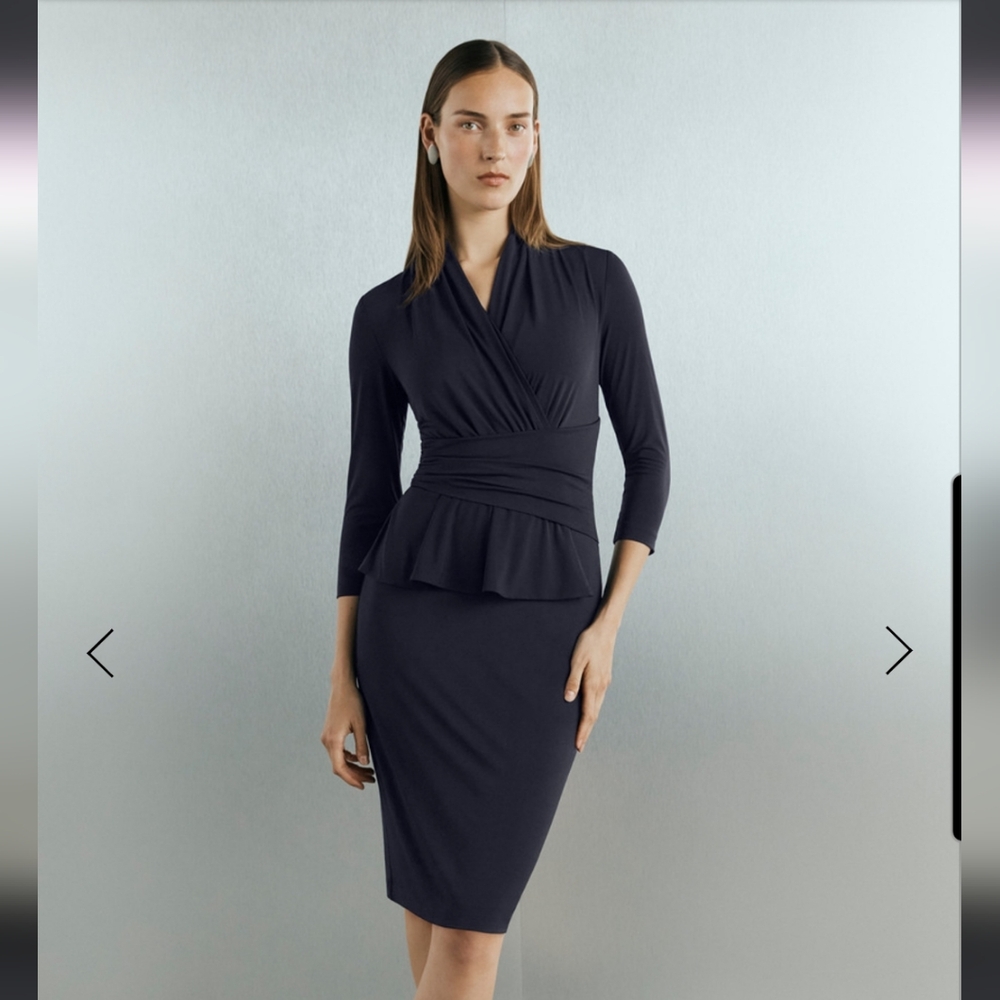 Women's Navy Wrap Peplum Midi Dress Size UK12/US8